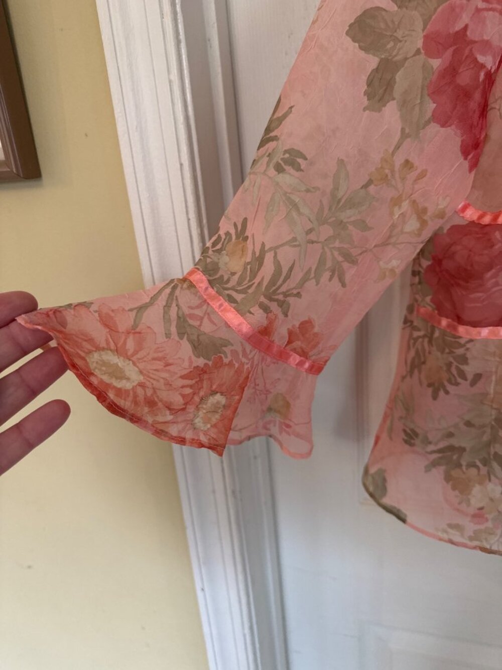 Vintage 90s Miss Dorby Pink Floral Sleeveless Midi Dress Jacket Sheer Lined 12 - Picture 12 of 14